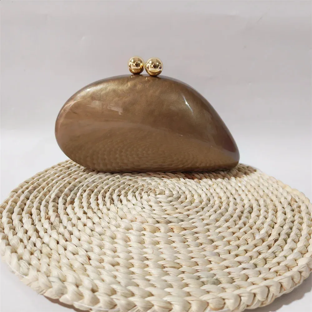 Nieregularne Dumpg Solid Brown Coffee Akrylowe Pudełko Sprzęgła Koralikowe Uchwyty Torebki Damskie Ramię Wieczorne Imprezy Plażowe_voghion.com