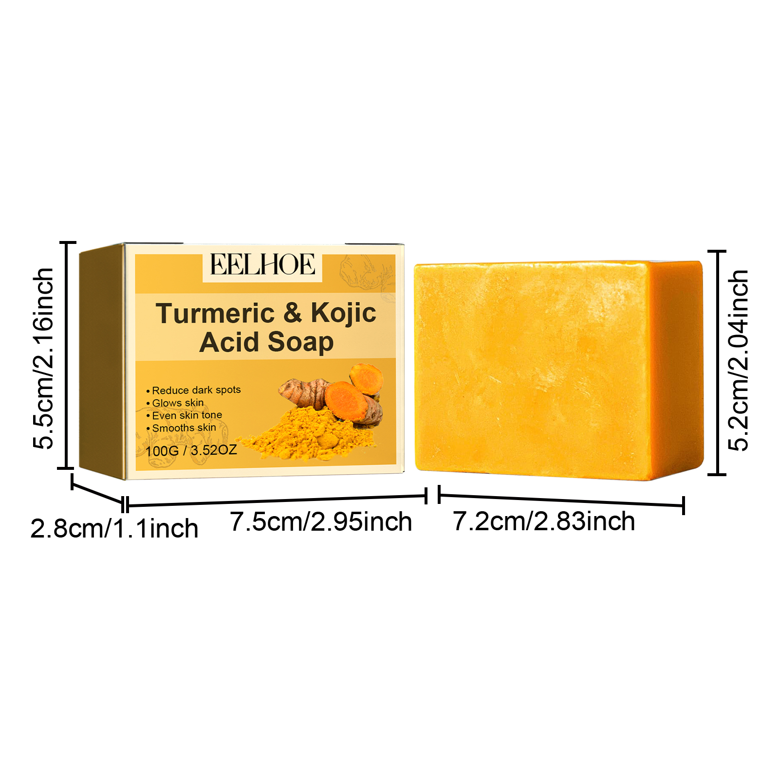 EELHOE Turmeric & Kojic Acid Soap, Gently Clean Face Fade Spots Brighten Skin Tone Moisturize And Moisturize Even Skin Tone_voghion.com