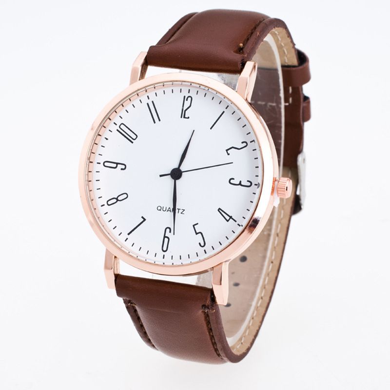 Yamaler Unisex Round Dial Faux Leather Band Arabic Numbers Analog Quartz Wrist Watch