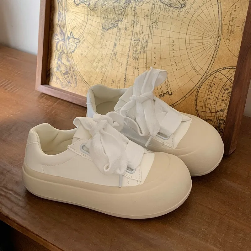 Thick Soled Canvas Shoes For Women White Low Top Trainer Sneakers_voghion.com