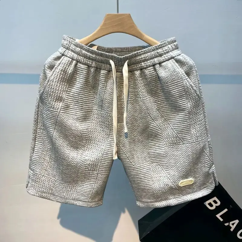 Summer Running for Men Casual Jogging Sport Short Pants Wave Pattern Solid Color Drawstring Loose Dry Gym Sports Shorts_voghion.com