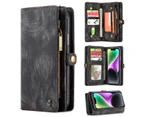 Etui CaseMe For 14 z zamkiem błyskawicznym i odpinanym skórzanym etui w stylu retro, portfelem z klapką i odpinanym etui na telefon (czarne)_voghion.com