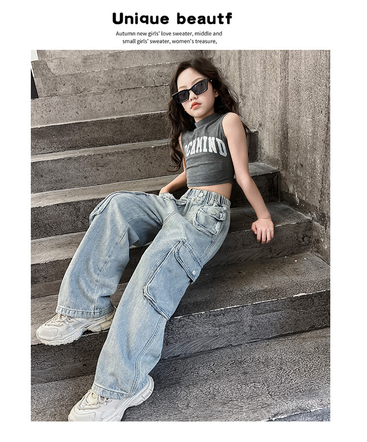 Jeans à grande poche pour filles, salopette ample pour garçons et filles, pantalons pour enfants_voghion.com