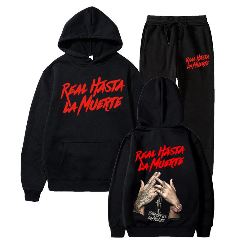 Conjunto de sudadera con capucha unisex con estampado de letras Real Hasta La Muerte para hombre