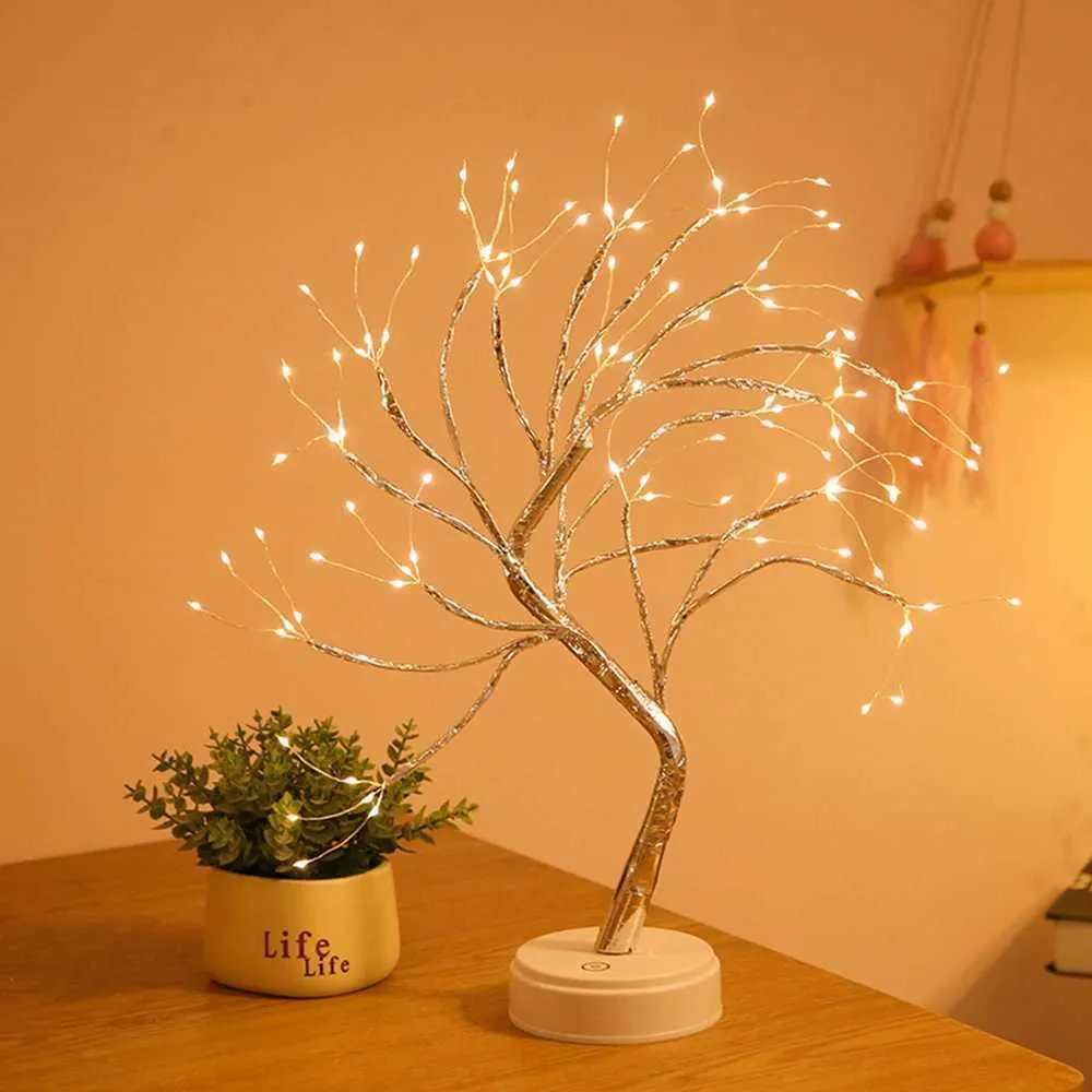 Luce notturna a LED a forma di albero bonsai - Interruttore touch, filo di rame, decorazione natalizia per camera da letto UE_voghion.com
