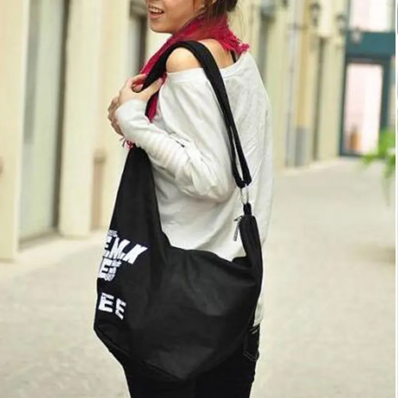Yogodlns Borsa a tracolla in tela con decorazioni a lettere per donna, grande capacità, borsa da viaggio per studenti, borsa per la spesa_voghion.com