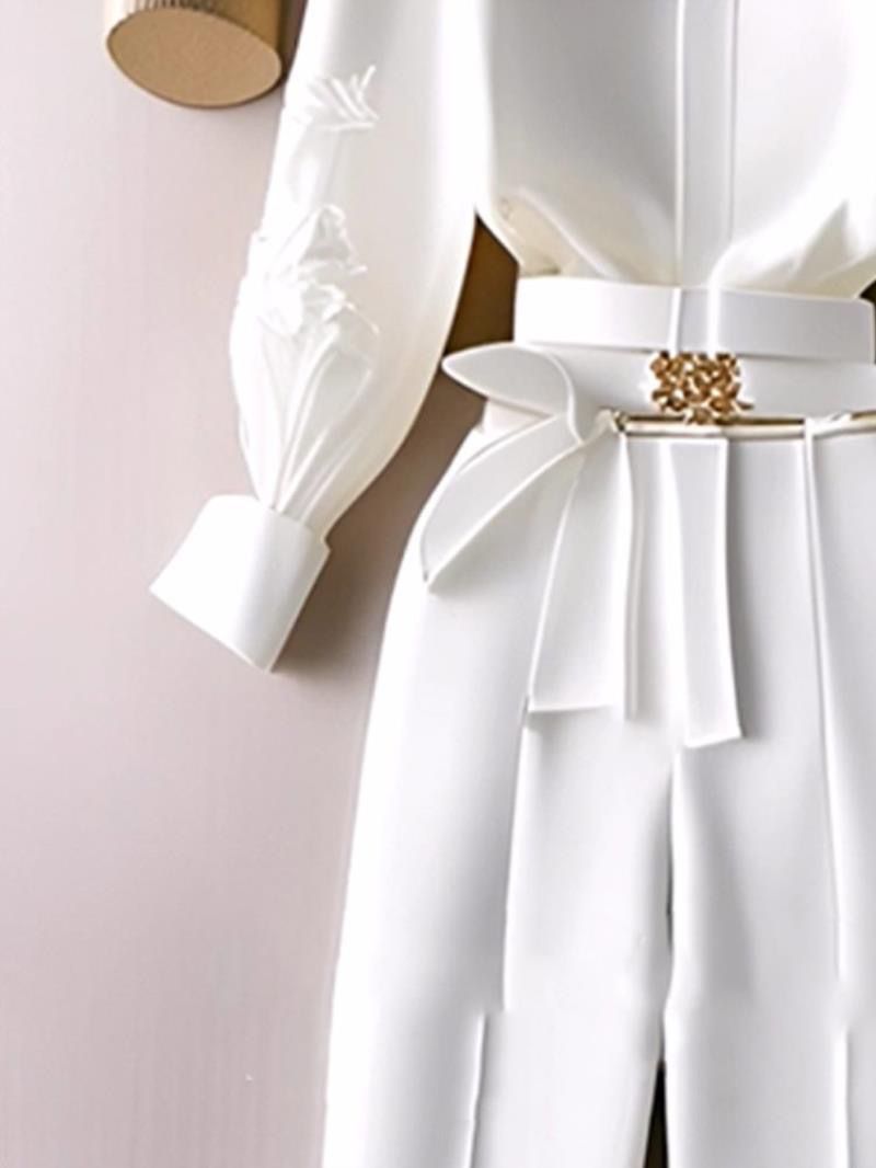 Women's clothing new capable temperament goddess style professional white shirt and pants two piece suit_voghion.com