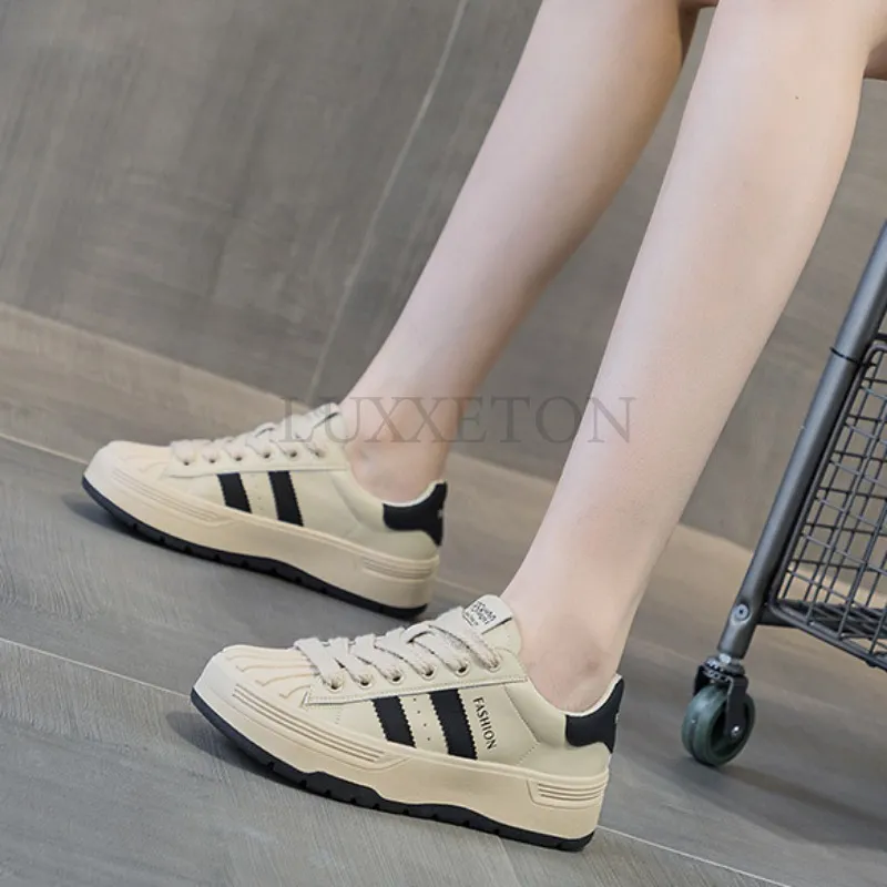 Women Shell Head Genuine Leather Wear-resistant High Height Small White Comfortable Casual Breathable Board Shoes_ecoleips.com