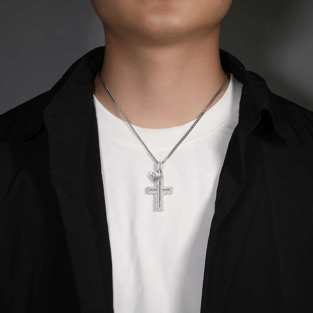 Krone kors anheng halskjede menn Hip Hop punk mote personlighet bred GRA moissanitt diamant gull sterling sier cubansk_voghion.com