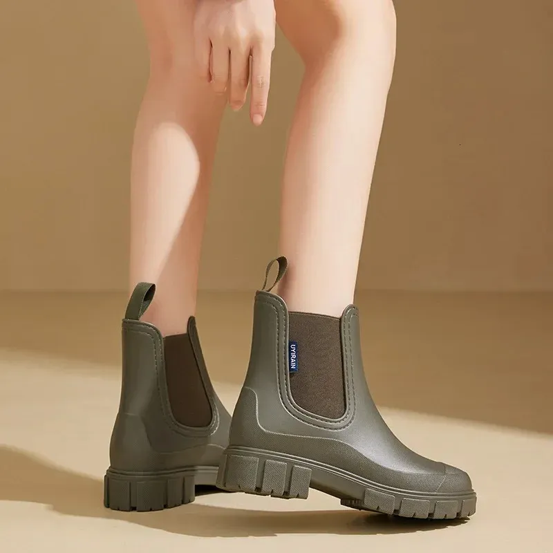 Women Waterproof Boots Style Elastic Mouth Ankle Mid Top Rain Shoes Non Slip Outdoor Indoor Water Boot Woman 240709_voghion.com
