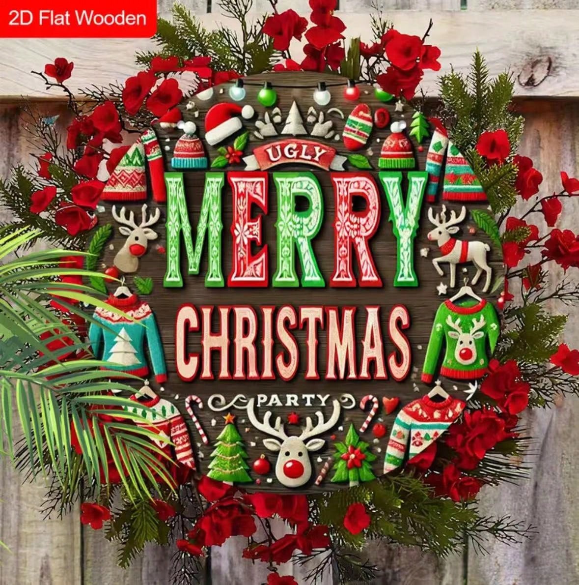 Vrolijke kerstversiering, houten deurhanger of tafelversiering, geschikt voor thuis, kantoor, tuin, kerstfeestdecoratie, cadeau, kerstdecoratie_voghion.com