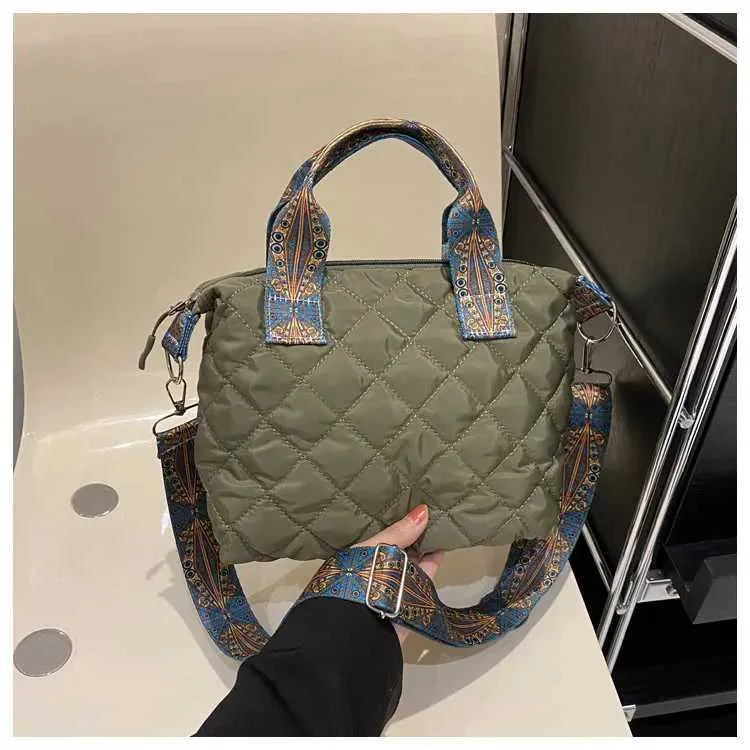 Borsa a tracolla larga da donna, autunno/inverno, rombo, in cotone, grande capacità, tutto abbinato Shoppin241106_voghion.com