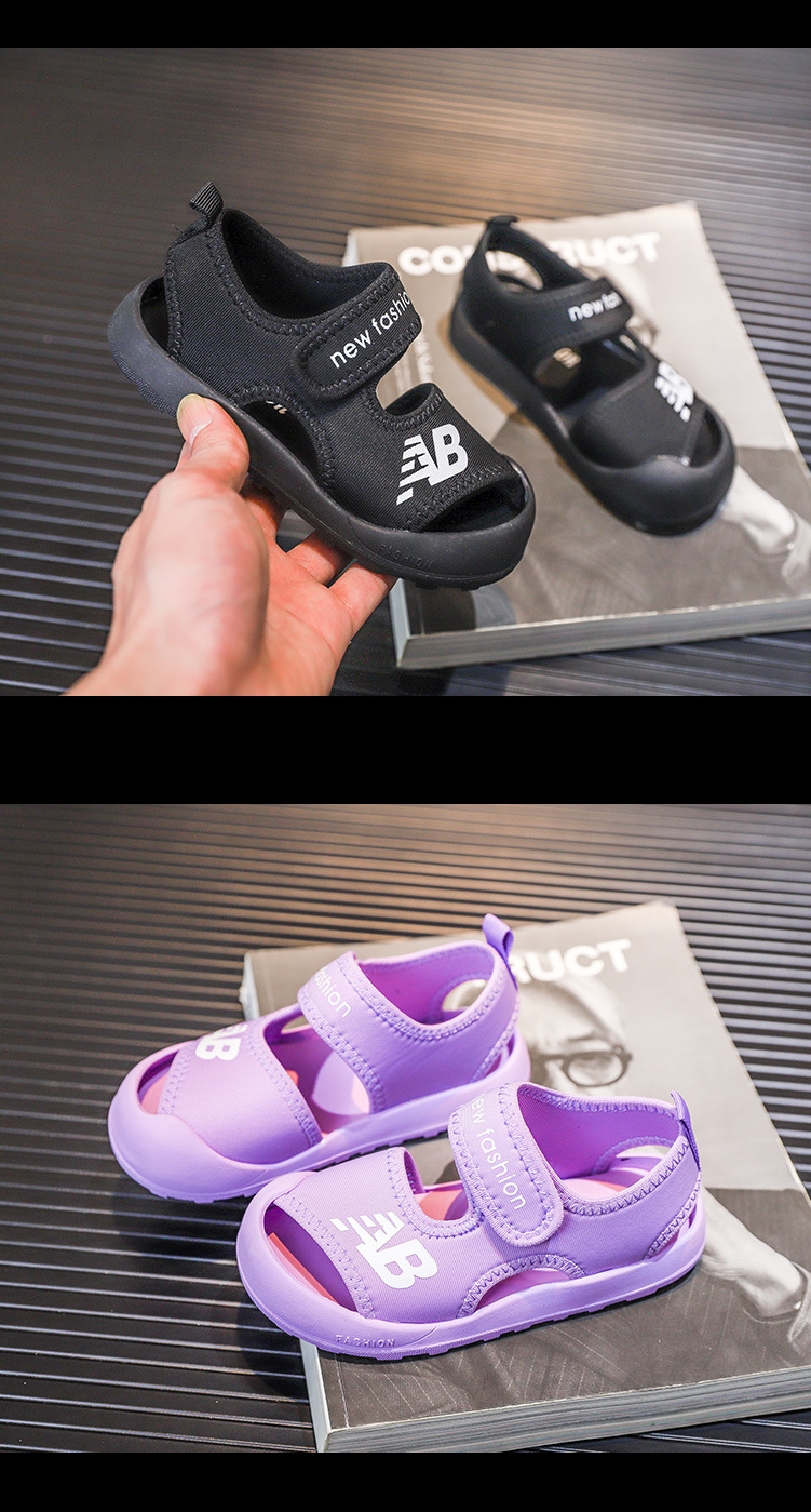 2023 Summer New Children's Baotou AB Boys' Anti Kick Function Sandals Elastic Cloth Girls' Beach Shoes_voghion.com