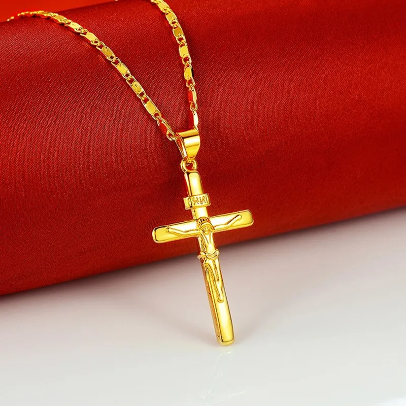 Collane con ciondolo di alta qualità in oro puro color croce per donne e uomini, gioielli da sposa_voghion.com