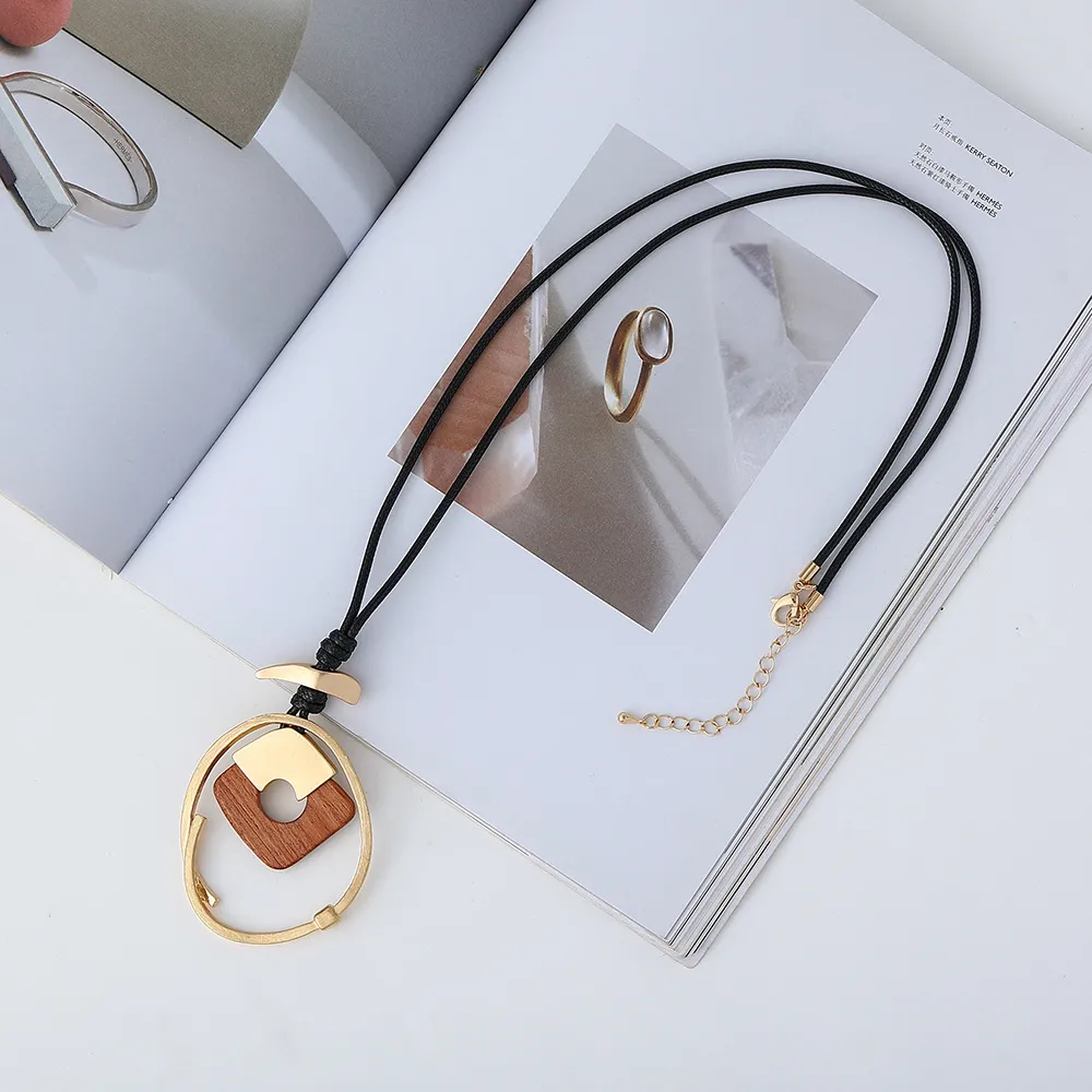 Colliers pendentifs mode bois suspension longues chaînes collier colar pendentifs gothiques bijoux géométriques pour femmes 2022_voghion.com