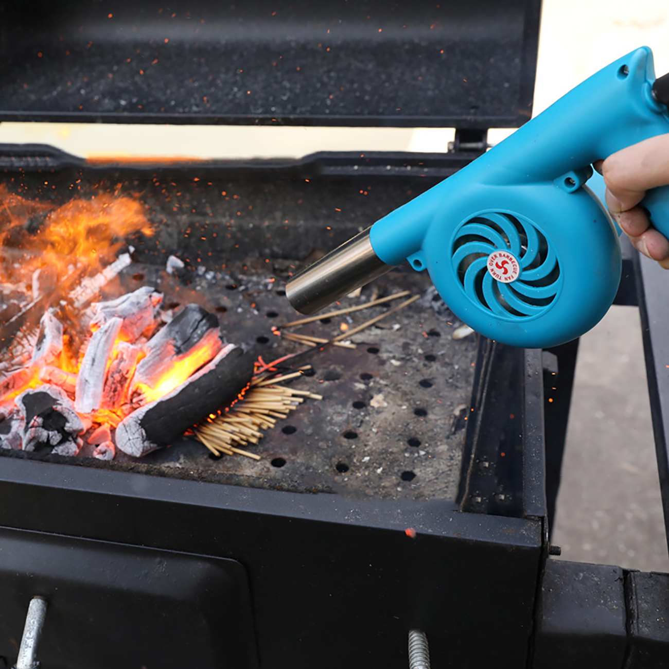 12V utomhus elektrisk trådlös grillfläkt med batteri Elektrisk luftfläkt Bärbar BBQ Grill Eldbälg Verktyg Picknick Camping_voghion.com