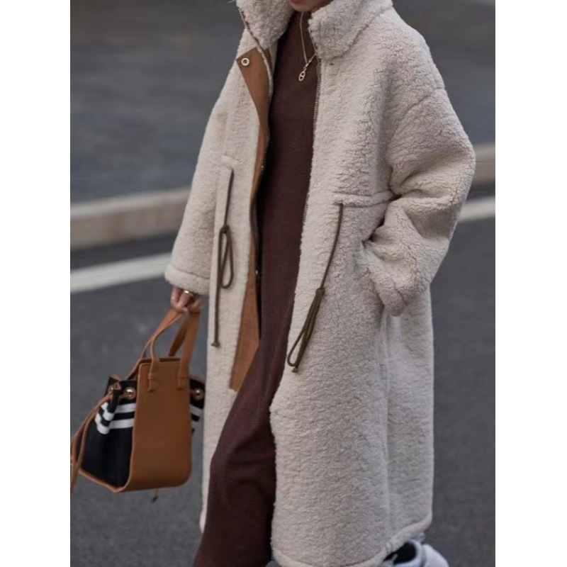 Women's Clothing autumn and winter ins style lamb wool coat women's thick Korean version of the middle and long cotton coat women