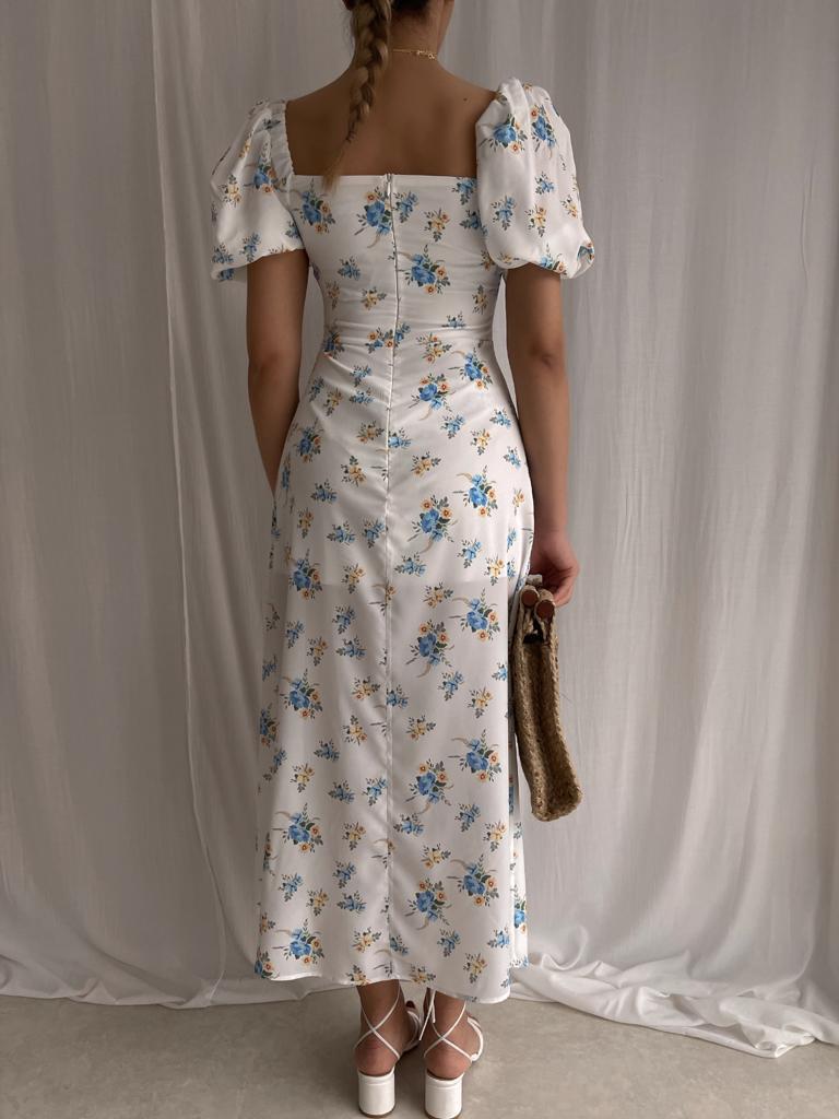 Damesjurk met bubbelmouwen, slanke pasvorm, sexy slanke zijsplit en print_voghion.com