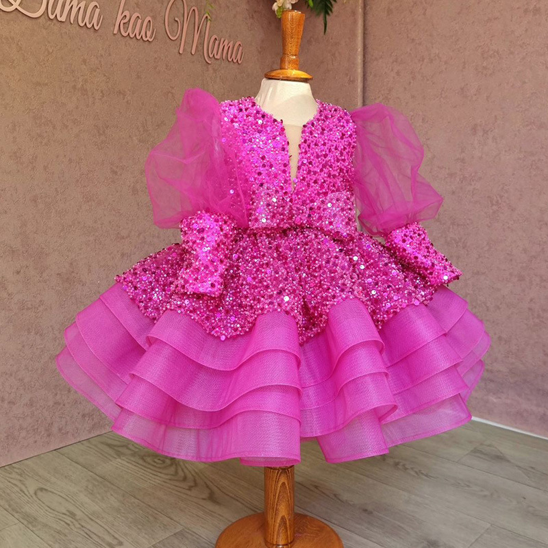 Kid's Clothing Princess dress for girls dress sequined mesh puff sleeves tutu skirt rose dress children's performance costume