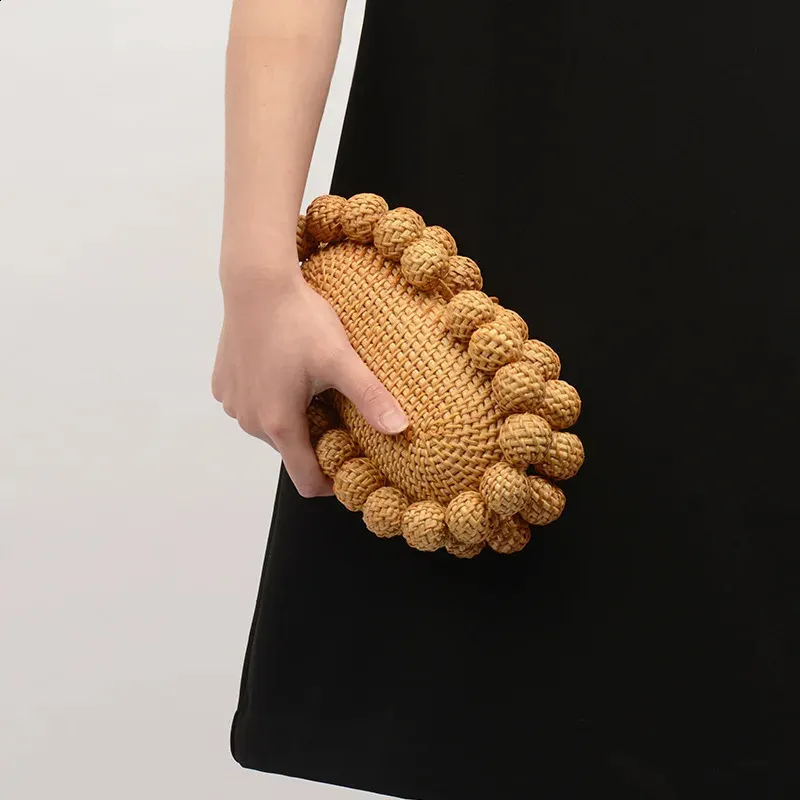 Borsa a mano in vimini con motivo a uovo da donna, in rattan, per feste di nozze, borsa estiva da spiaggia, in vimini 2024 240827_voghion.com