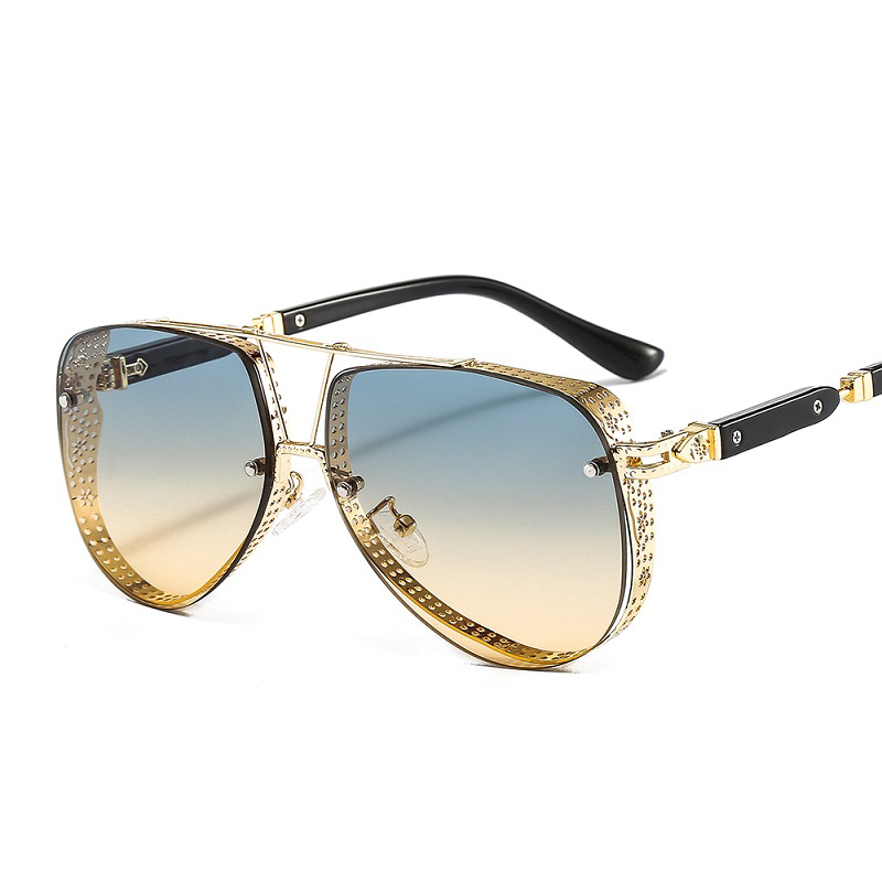 New Hollow Paern Oval Sunglasses Men Women Trend Brand Designer Meal Alloy Frame Gradiens Lens conspicuous_voghion.com