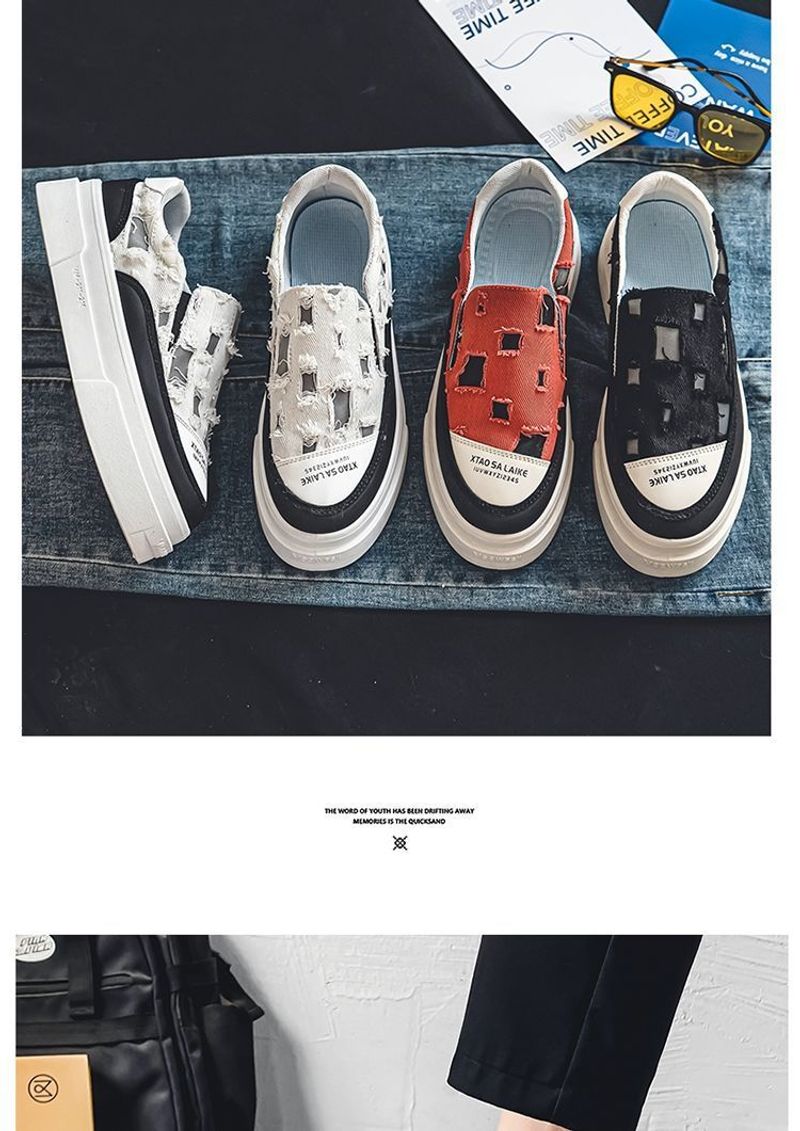 MannNeil 2024 New Summer Breathable Canvas Trdy M's Versatile Instagram High Street Brok Hole Beggar Board Shoes_voghion.com