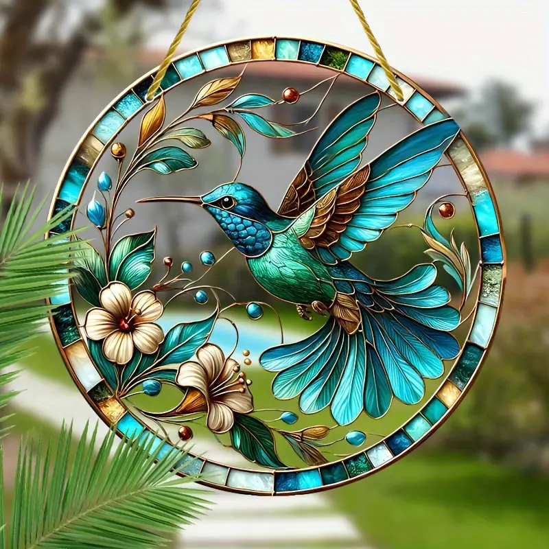 20,3 x 20,3 cm Traumfänger mit Kolibri und Blumenmotiv – doppelseitiges, leuchtendes Acryl. Perfekte Dekoration für Fenster, Wände und Garten. Kein Strom nötig. Tolles Weihnachtsgeschenk für Mütter._voghion.com