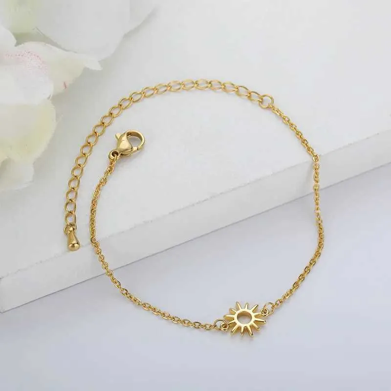 Bangle ICFTZWE Sun Hollow Bracelets For Women Stainless Steel Hand Chain Vintage Suower Anklet Boho Foot Jewelry Gift_voghion.com