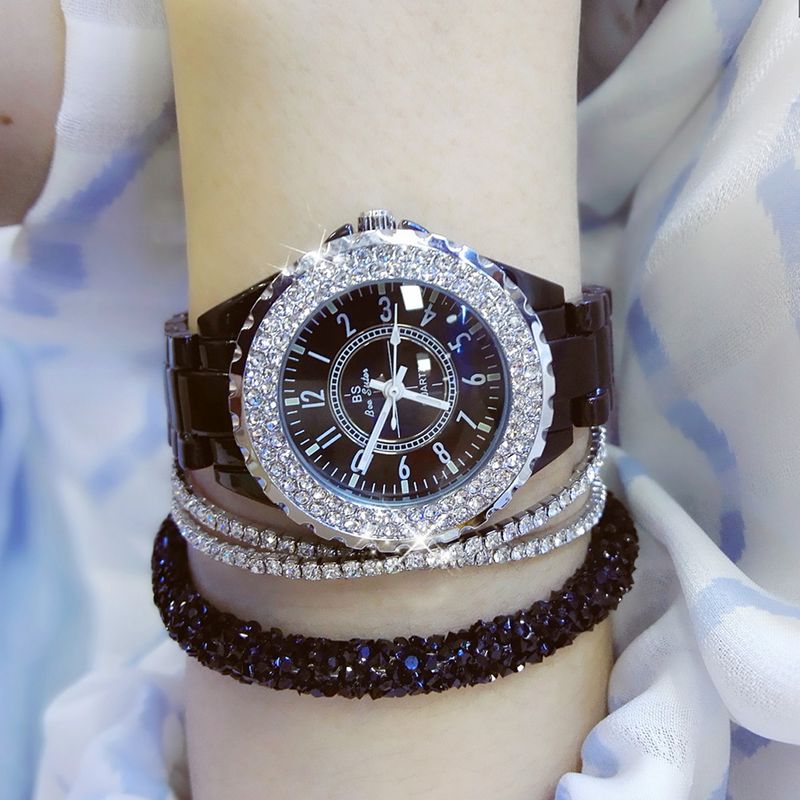 Yamaler elegante strass ceramica cinturino da donna rotondo analogico orologio da polso al quarzo regalo_voghion.com