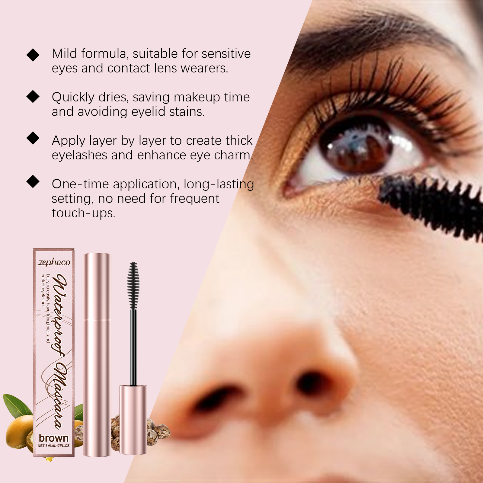 Zephoco Brown Curl Mascara Natuurlijke look Langdurige, veegvaste, dagelijkse, voedende formule_voghion.com
