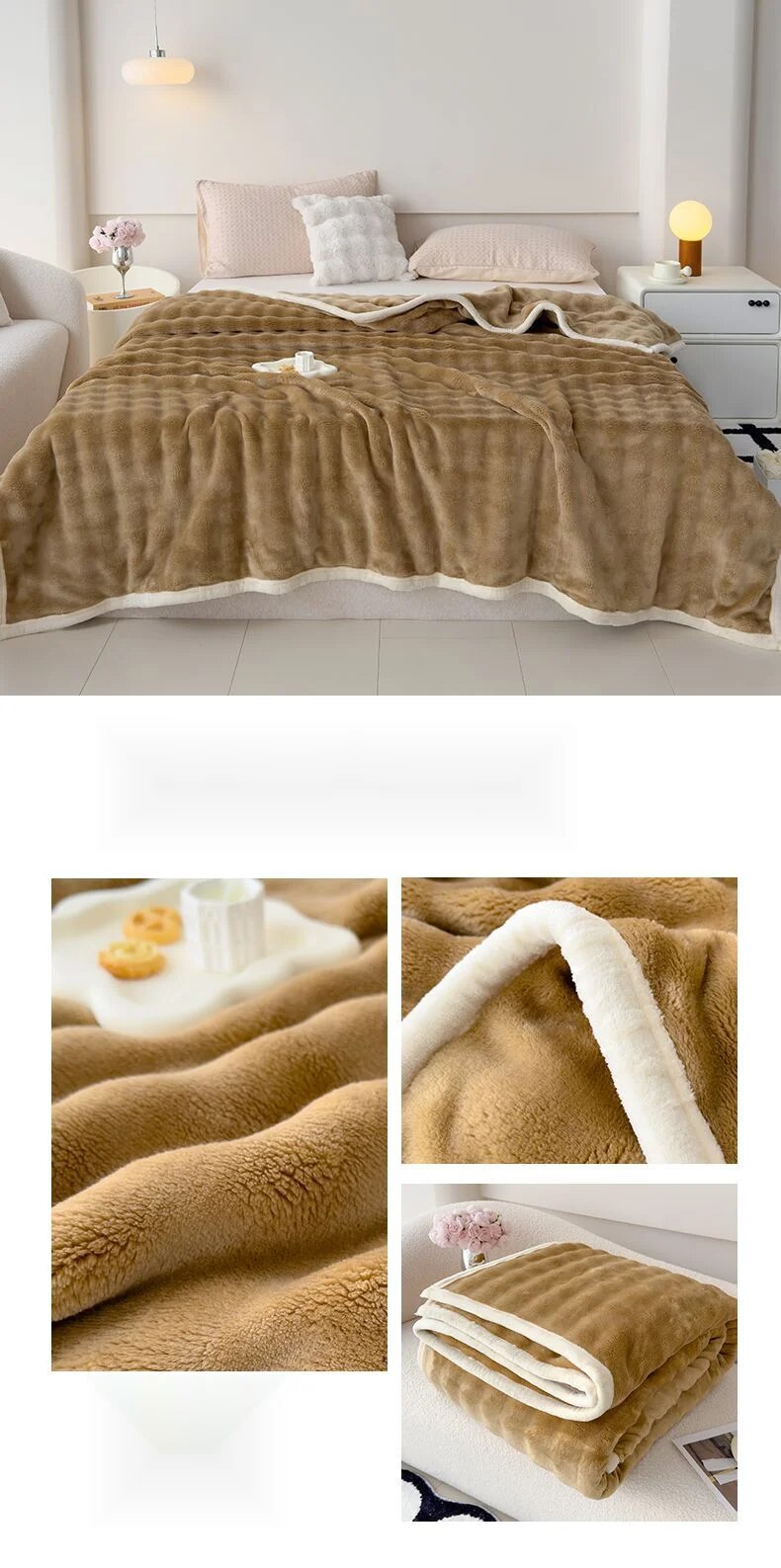 Light luxury high-end rabbit plush double-sided plush, thickened multi-functional air conditioning lunch break cover_voghion.com
