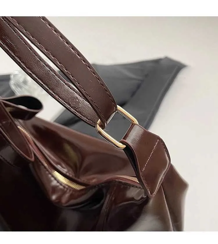 Damen Pu s Solid Glossy Leder Messenger Schultertasche Weibliche Große Kapazität Casual Pendler Umhängetasche_voghion.com