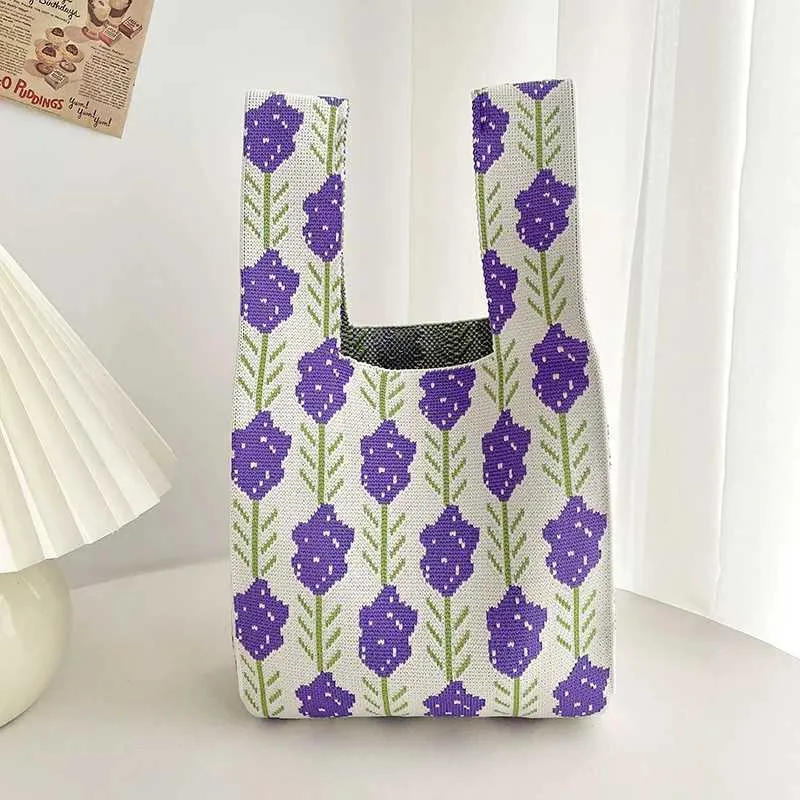 New Warm Mini Knot Wrist Handmade Knitted Fem Casual Colorful Plain Handbag Student Reusable Shopping Party Bag Y241106_voghion.com