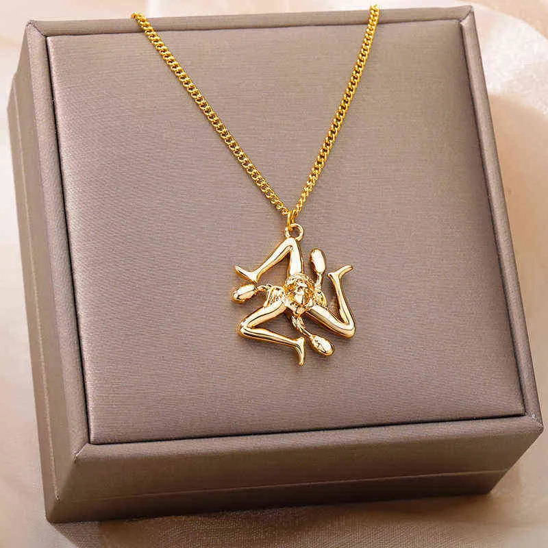 Trinacria Pendant Necklace Gold Stainless Steel For Women_voghion.com