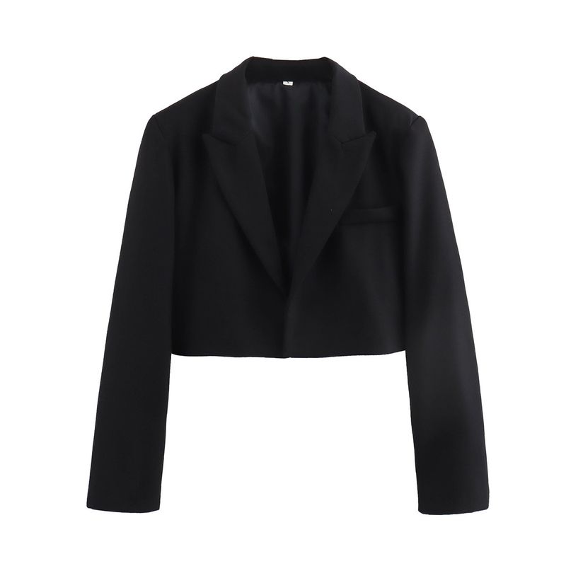 Dammekleeder Revers Temperament Knäpplos Kuerz Slim Fit Kleng Kostümjacket_voghion.com