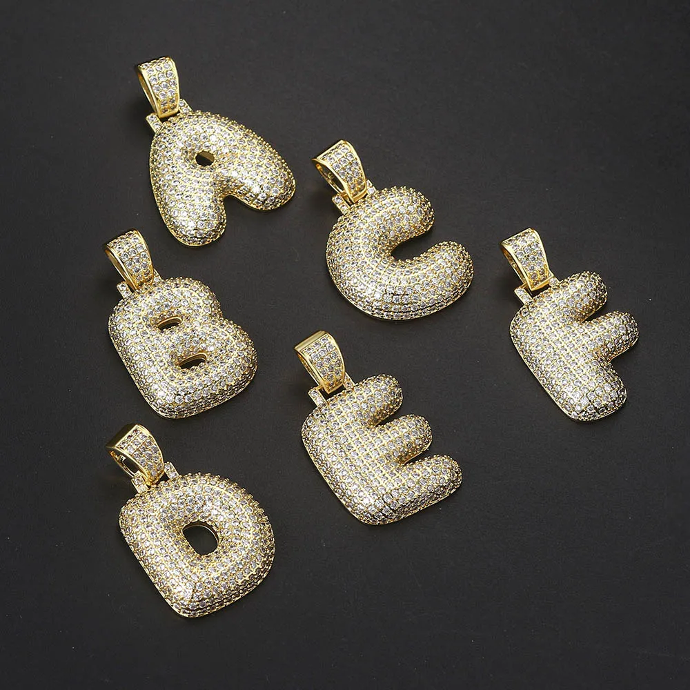Anhänger Halsketten HipHop Bubble 26 Buchstaben Alphabet Name Initialen Iced Out CZ Halskette Edelstahlkette Rapper Punk_voghion.com