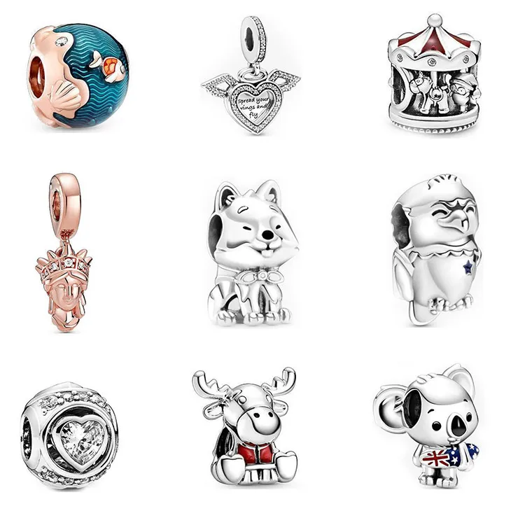 Brățări DIY din argint sterlin S, coliere, pandantiv, farmece, inimă, stea, dragoste, designer de bijuterii, accesorii_voghion.com