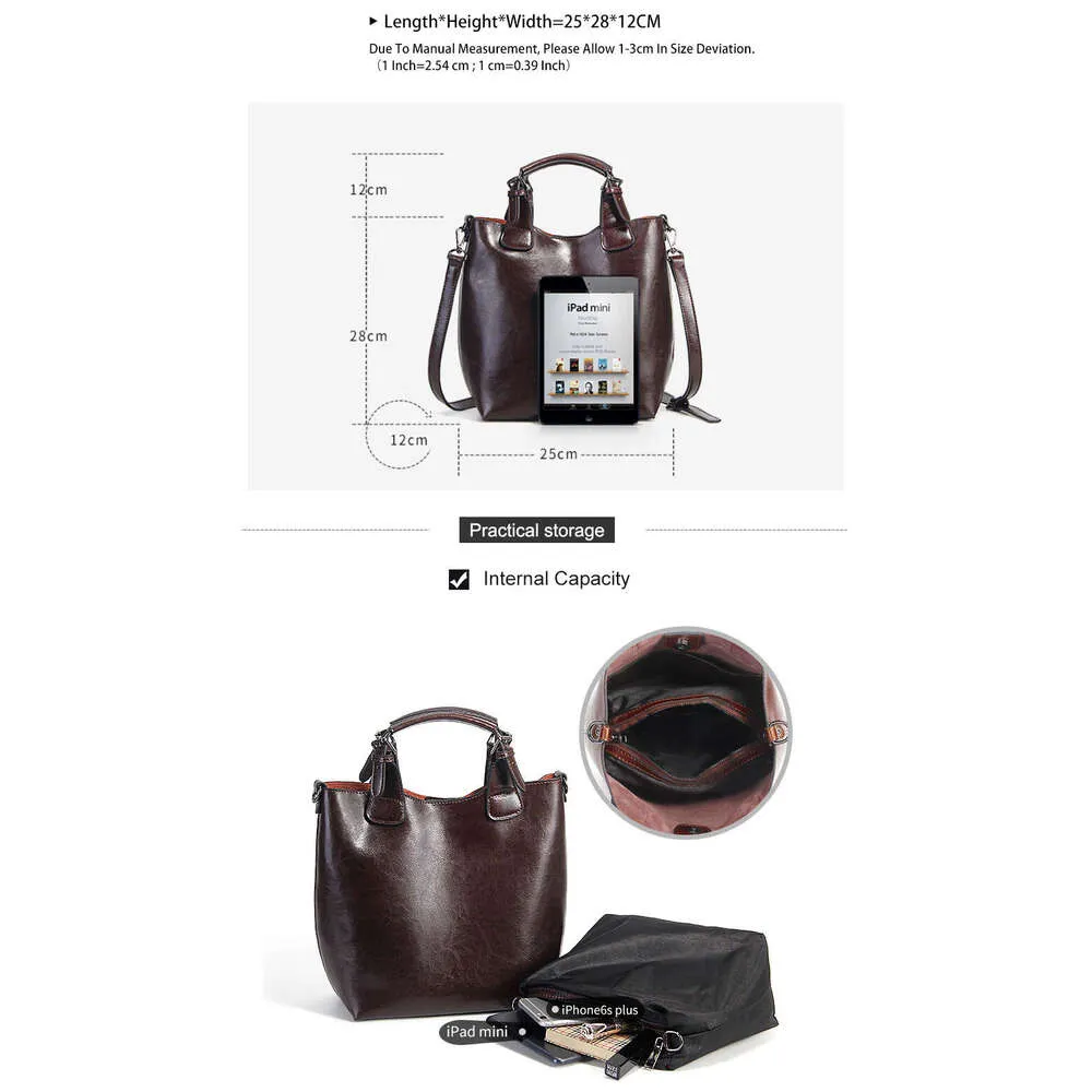 Zncy 100% Gnuin Lathr -käsilaukku Rtro Coff Women Casual Tot Buckt Bag Classic Black Lady Crossbody Mssngr_voghion.com
