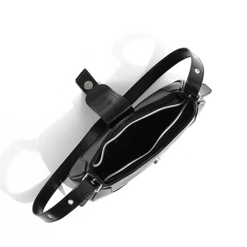 Women Y2K Fashion Shoulder Black PU Leather Underarm Ladies High Quality Handbags Hot Girls Armpit Bags Wallet_voghion.com