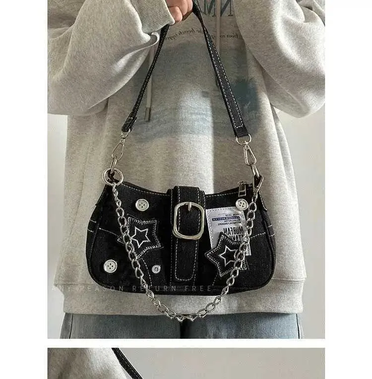 Star Pattern Shoulder Bag Y2k Style Canvas Handbag For Women_voghion.com