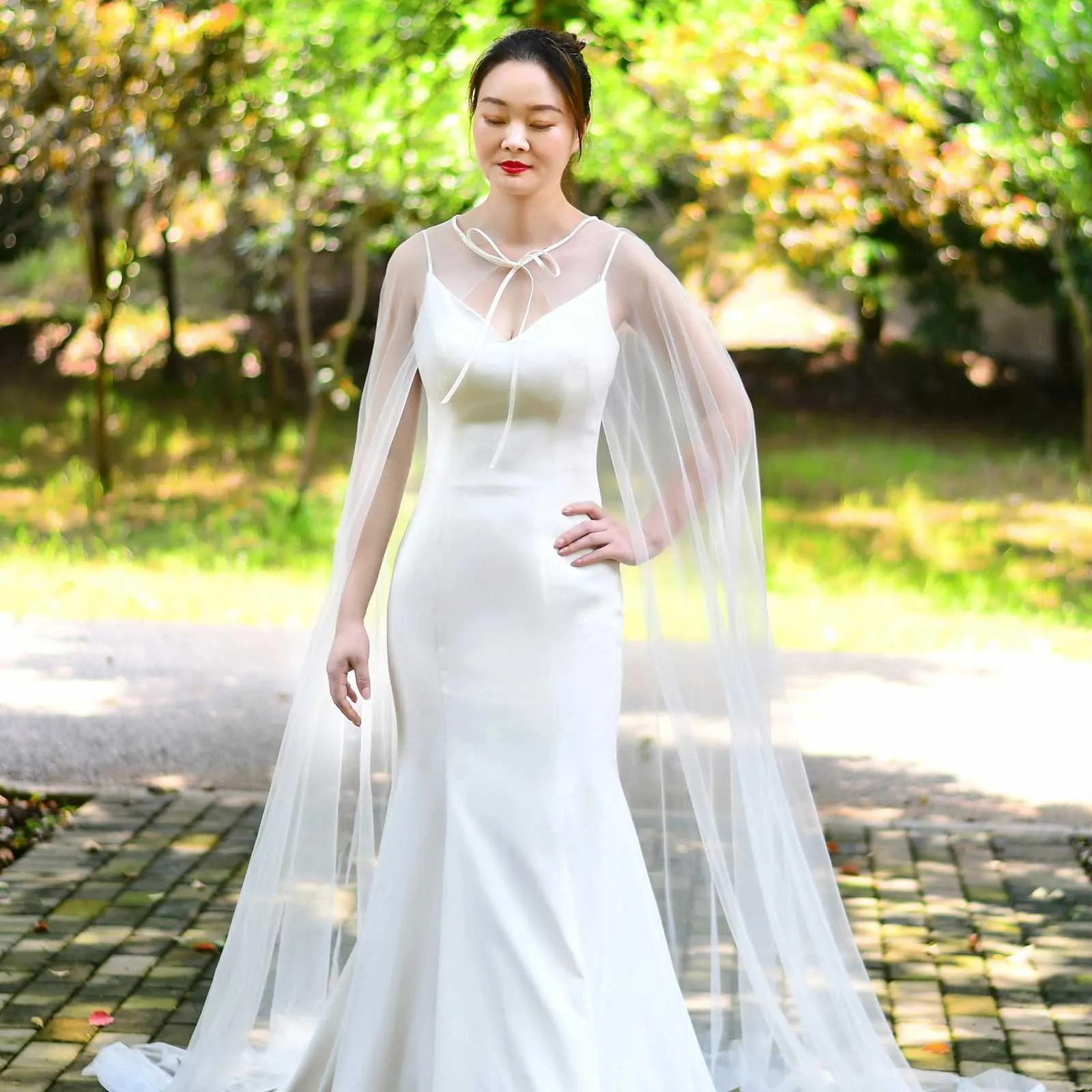 Gioielli per capelli da donna VG16, mantello lungo con velo, giacca da sera per donna, semplice bolero da sposa, scialle in morbido tulle per matrimonio_voghion.com
