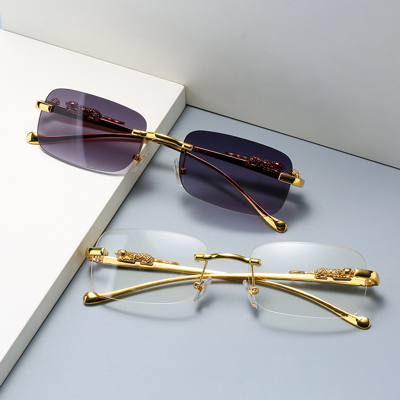 Fashion Rimless Square Sunglasses Man Woman Brand Designer Fashion Gradient Metal Leopard Retro Shades Rectangle Sun Glasses
