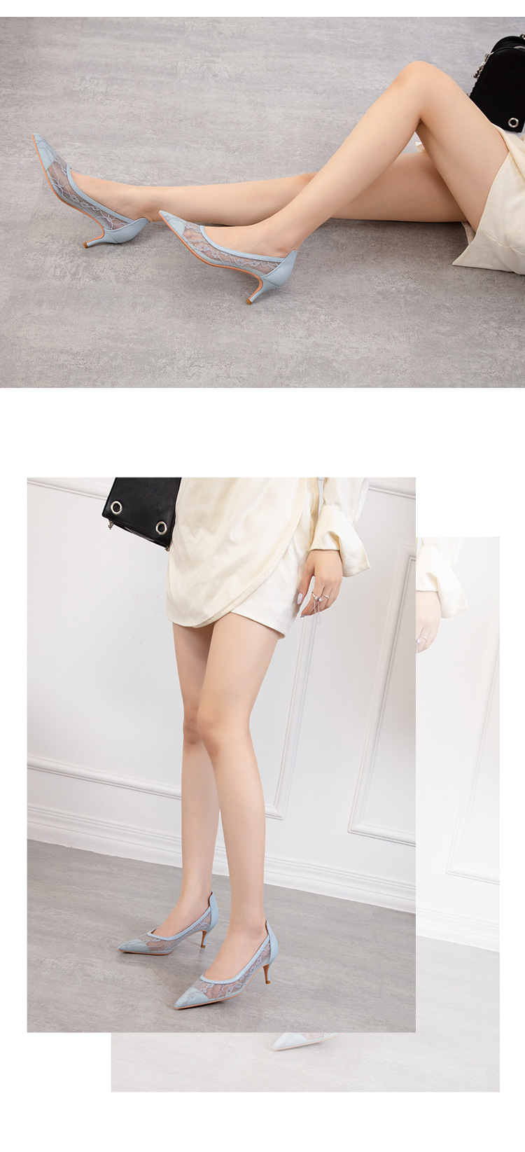 High heel thin heel shallow point flower embroidery lace mesh hollow sexy night club shoes_voghion.com