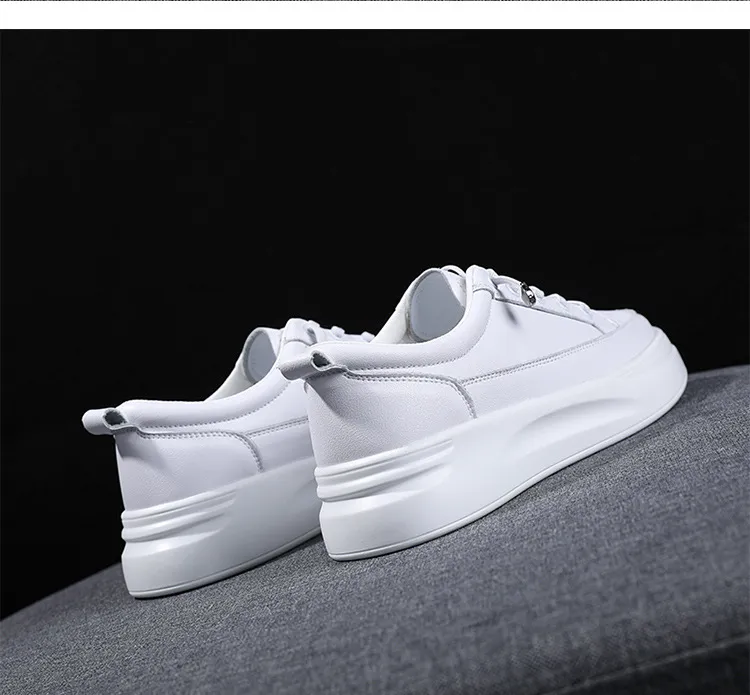 Γνήσιο Δερμάτινο Γυναικείο Κορεατικό Μικρό Λευκό Άνοιξη-Καλοκαίρι Σφουγγάρι Κέικ με Χοντρές Σόλες και Δαντέλα Αθλητικά Παπούτσια_voghion.com