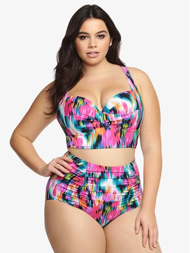 Large Size Plus Bikini Swimsuit High Waist Printed Two Piece Solid Color Women's Vacation Sexy Suit_voghion.com