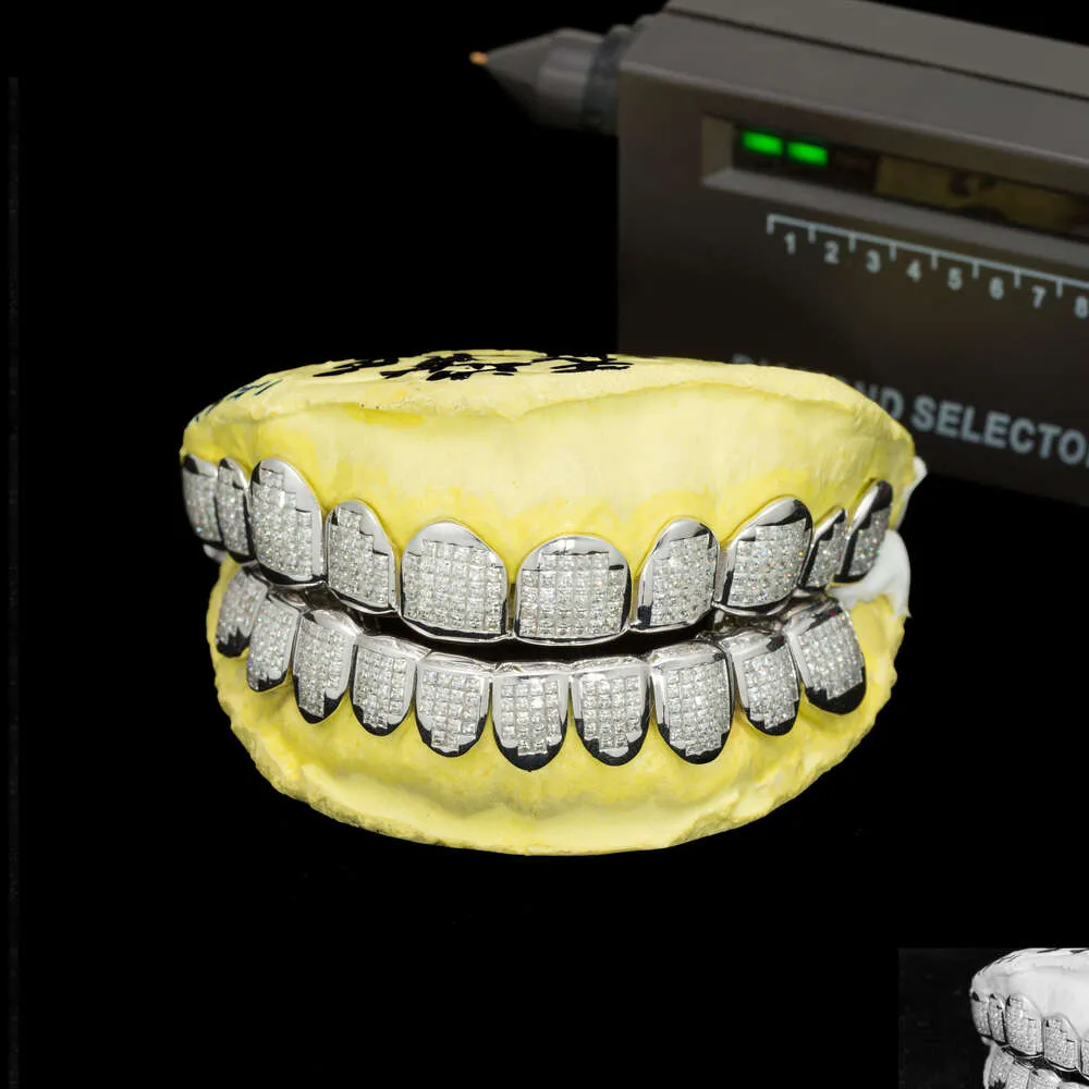 Sparkle Custom Made Hip Hopiced Out Sterling Sier Grills Gold Jewelry Zigzag Setting Vvs Moissanite Teeth Mouth Grillz_voghion.com