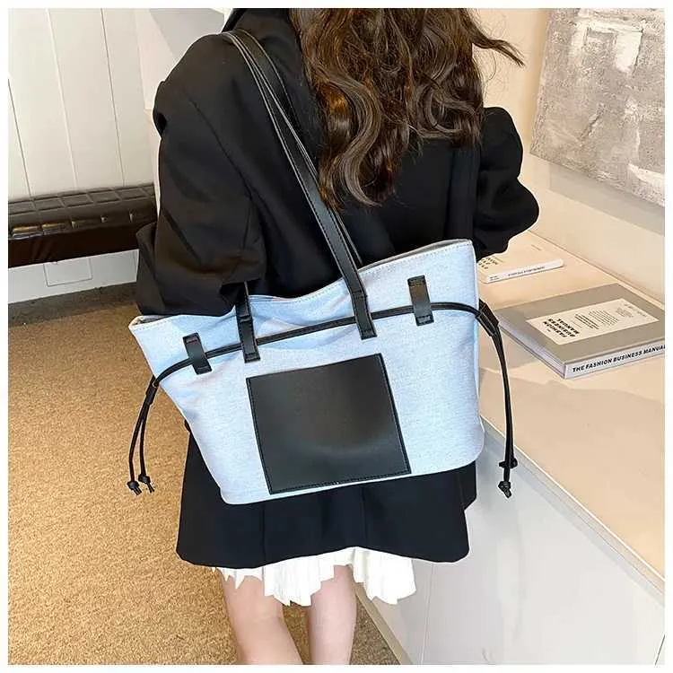 Women's Shoulder Bag Tote Bag Contrast Canvas Pu Large Capacity_voghion.com