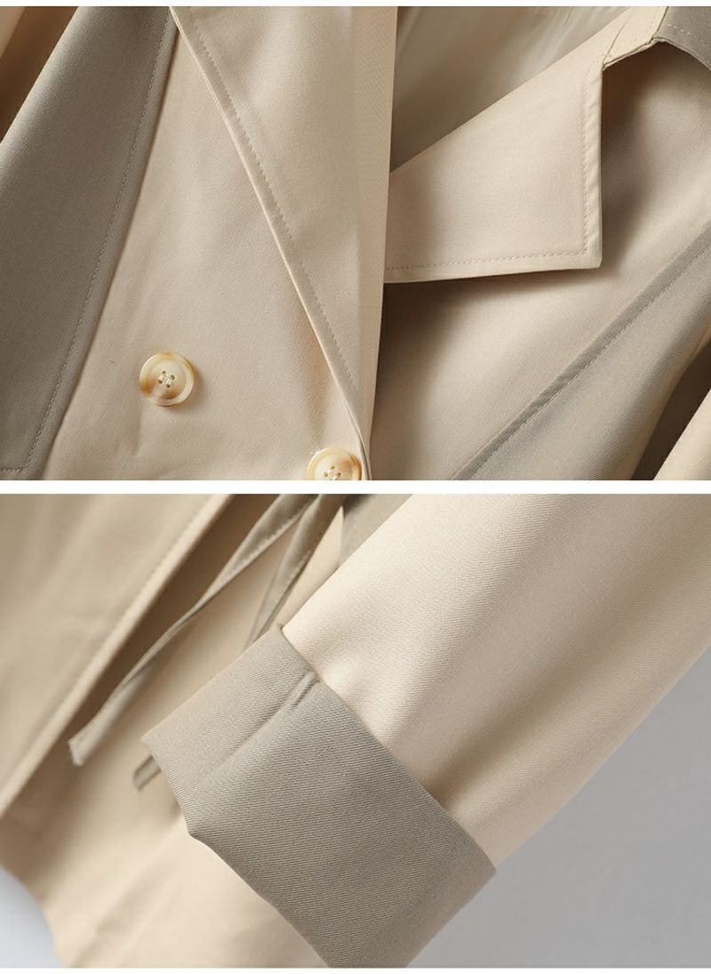 Women's autumn new long-sleeved lapel double-breasted contrast color coat 9676_voghion.com