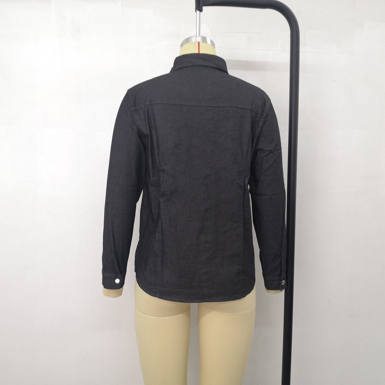 Langärmlige Jeanskleidung für Damen, mittellanges neues Jeanshemd für Damen_voghion.com