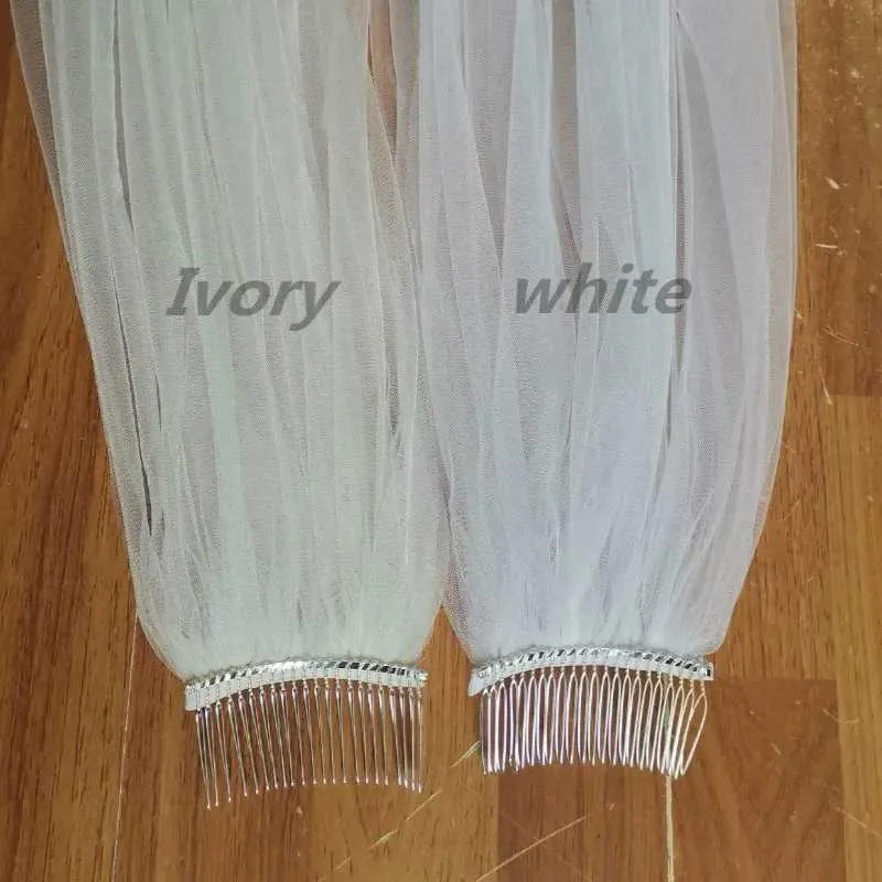 Voile de mariée court en tulle blanc ivoire, bord en dentelle, avec peigne, accessoire de mariage_voghion.com